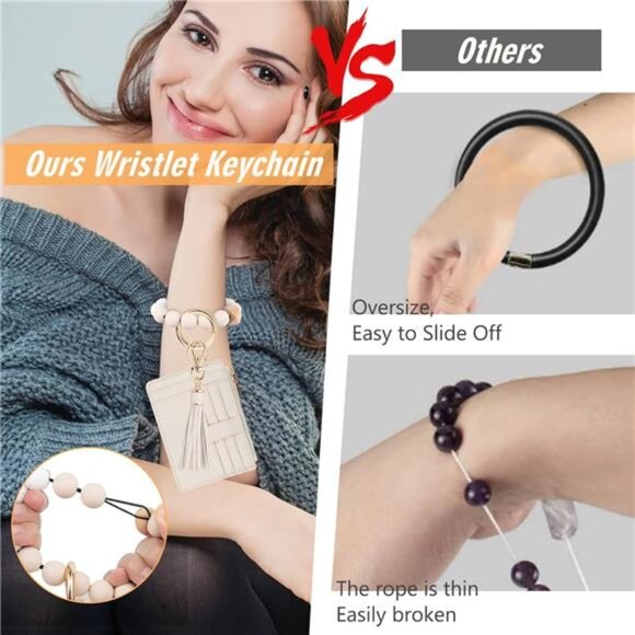 Wallet Keychain Wristlet for Women,Slim RFID Credit Card Holder Purse Tassel - Picture 5 of 7